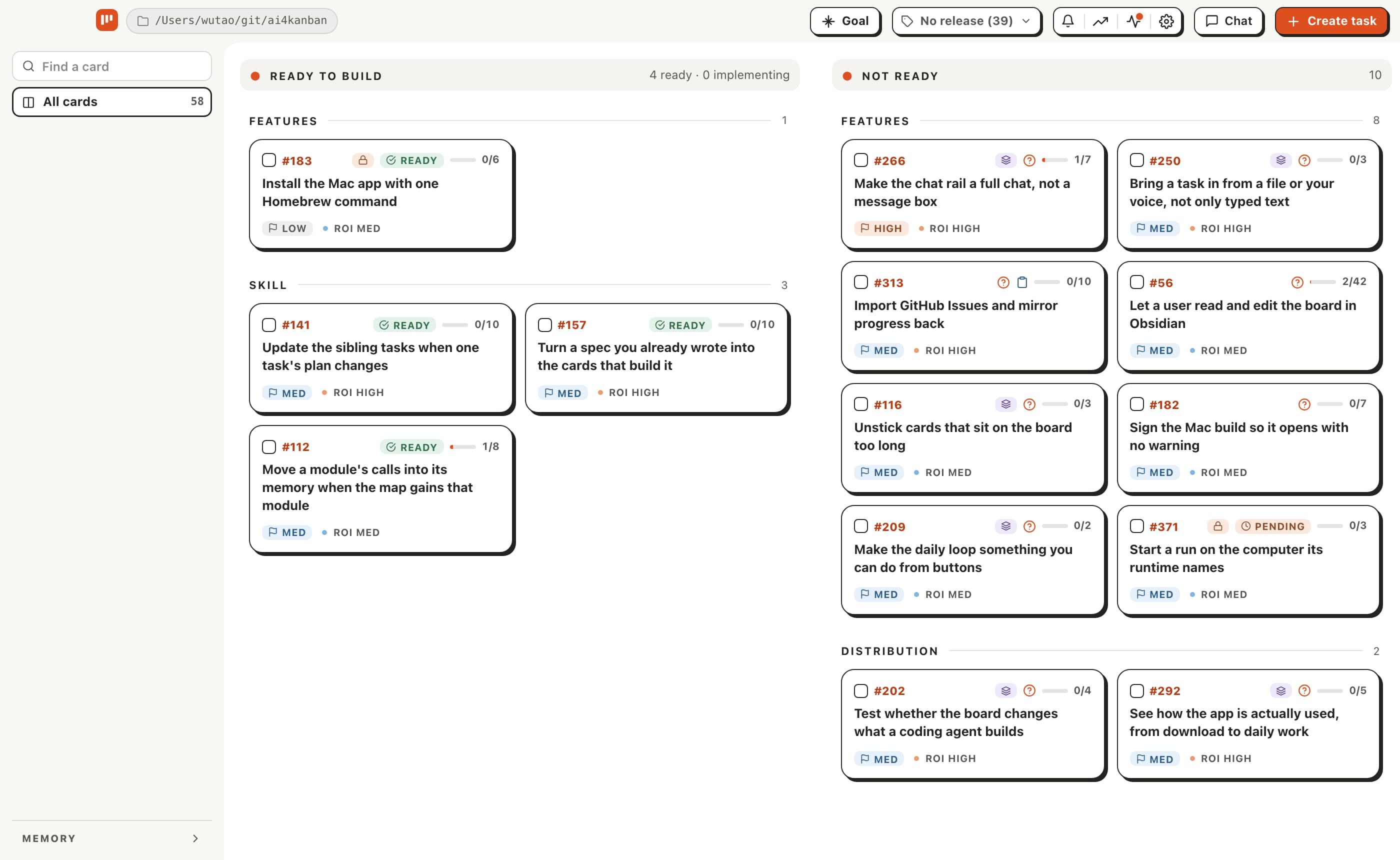 AI4Kanban local board: Board view