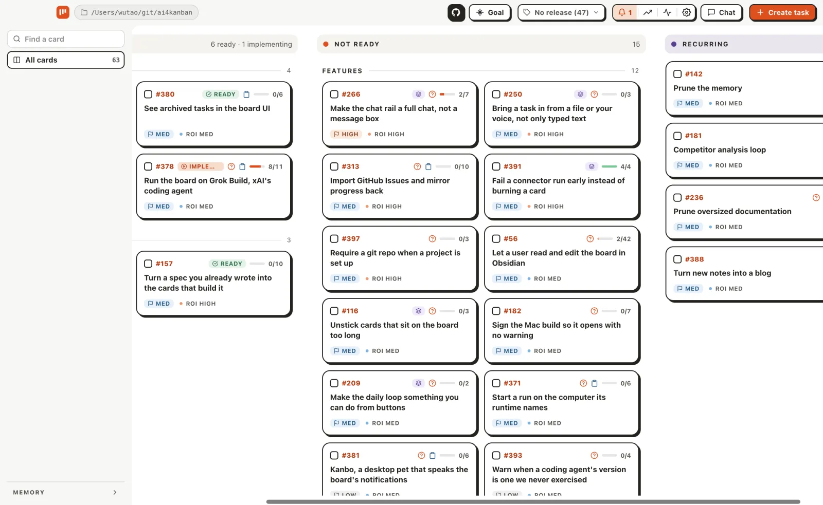 AI4Kanban separates Codex cards that are ready to build from cards with unresolved decisions