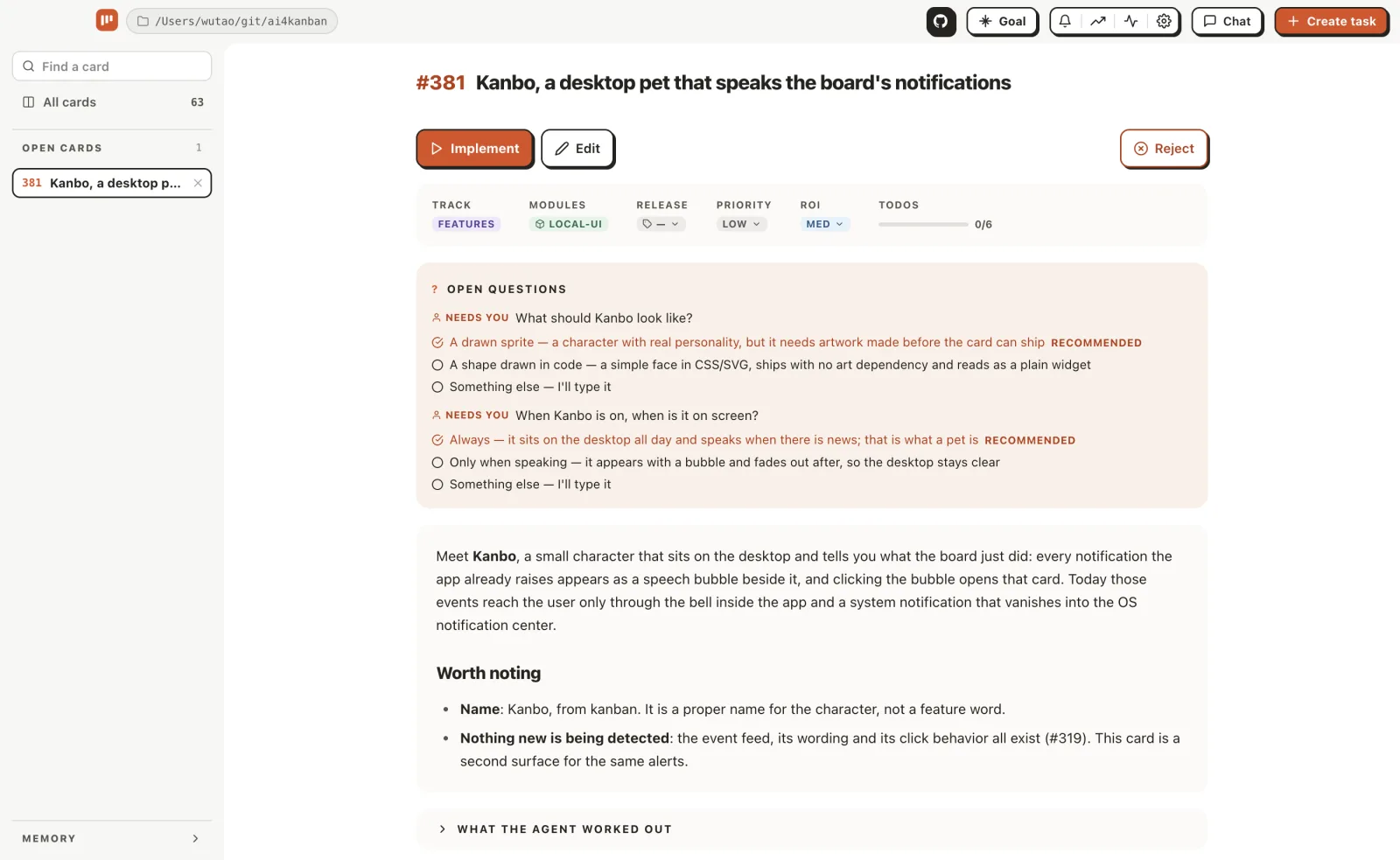 A Codex task with 2 unresolved product questions, concrete choices, and recommended answers
